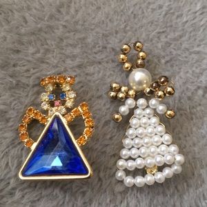 Holiday Christmas angel gemstone pearl chest pin